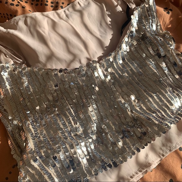 Silver Sequin Tank Embellishment Crop Top S - Picture 6 of 6